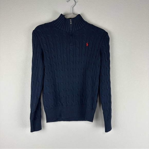 Polo Ralph Lauren Boys Blue Cable Knit 1/4 Zip Pullover Size Medium 10-12 - Picture 1 of 6